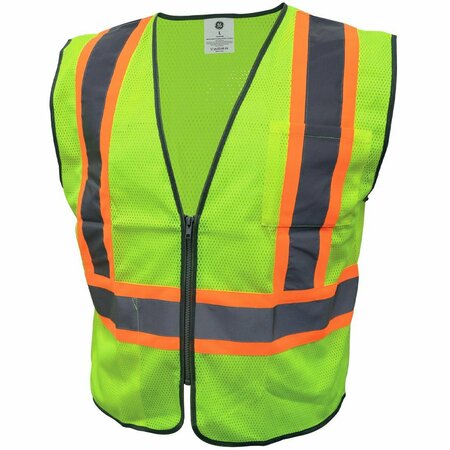 GE Green Safety Vest W/Contrast TRIMS - 2 POCKETS  L GV078GL